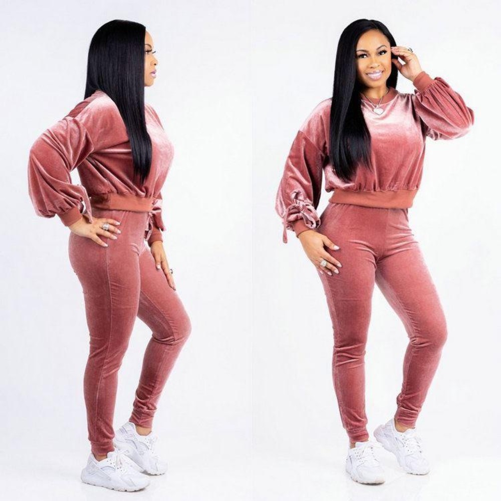 Velour 2 Piece Jogger Set Rose